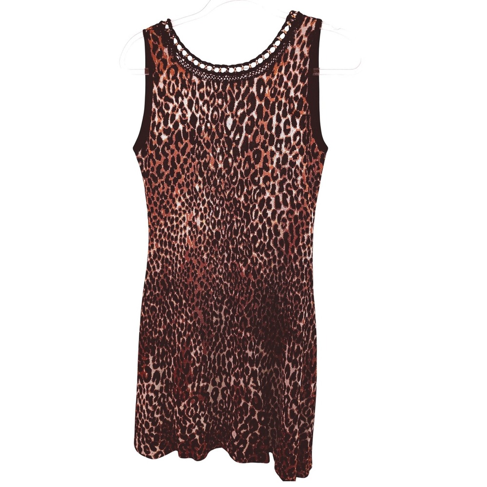 Cecilia Prado Leopard Print Crochet Knit Dress Gold Chain Medium Sexy Luxury y2k